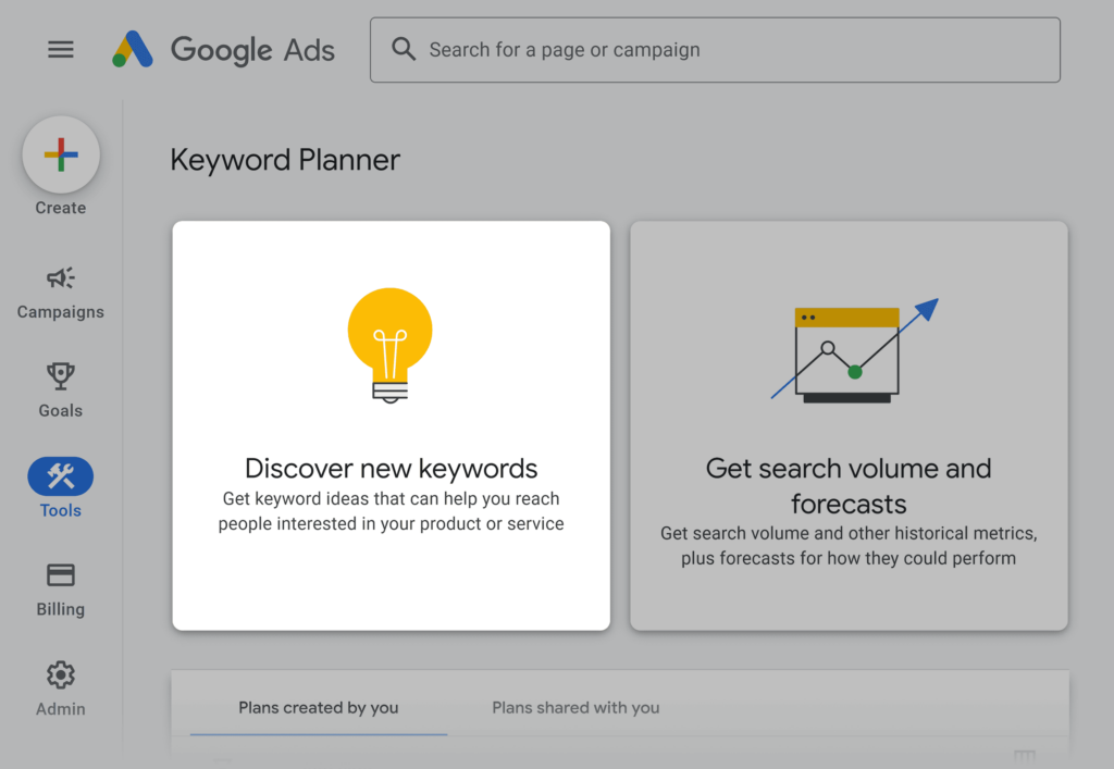 Keyword planner van Google Ads